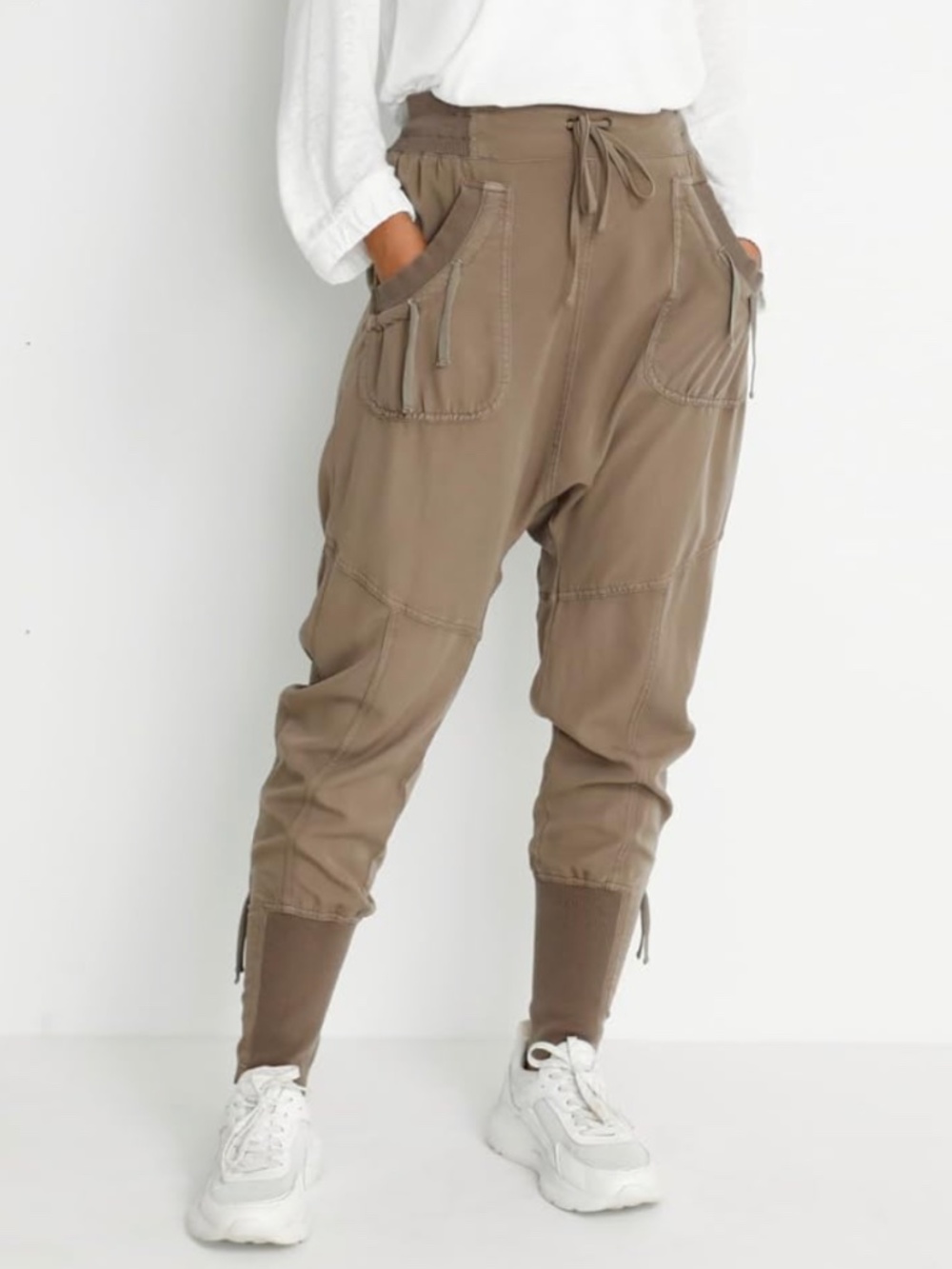 Cream Drop Crotch Harem Nanna Pants in Olive Green Size 14